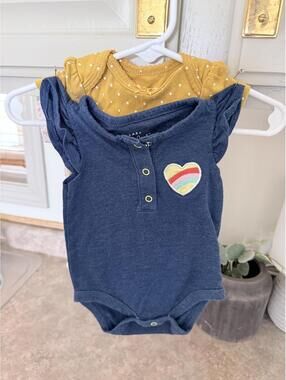 Newborn Baby Bodysuits 3 Pack Set - Navy & Mustard Polka Dot